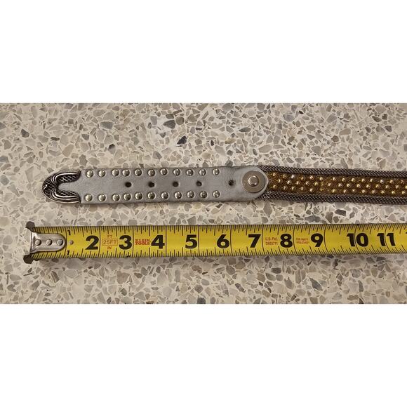 Vintage USMECO Silver Woven Mesh Metal Braided Studded Leather Belt w/gold Bead - Picture 8 of 14